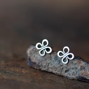 Small Celtic Knot Earrings, Tiny four leaf clover studs