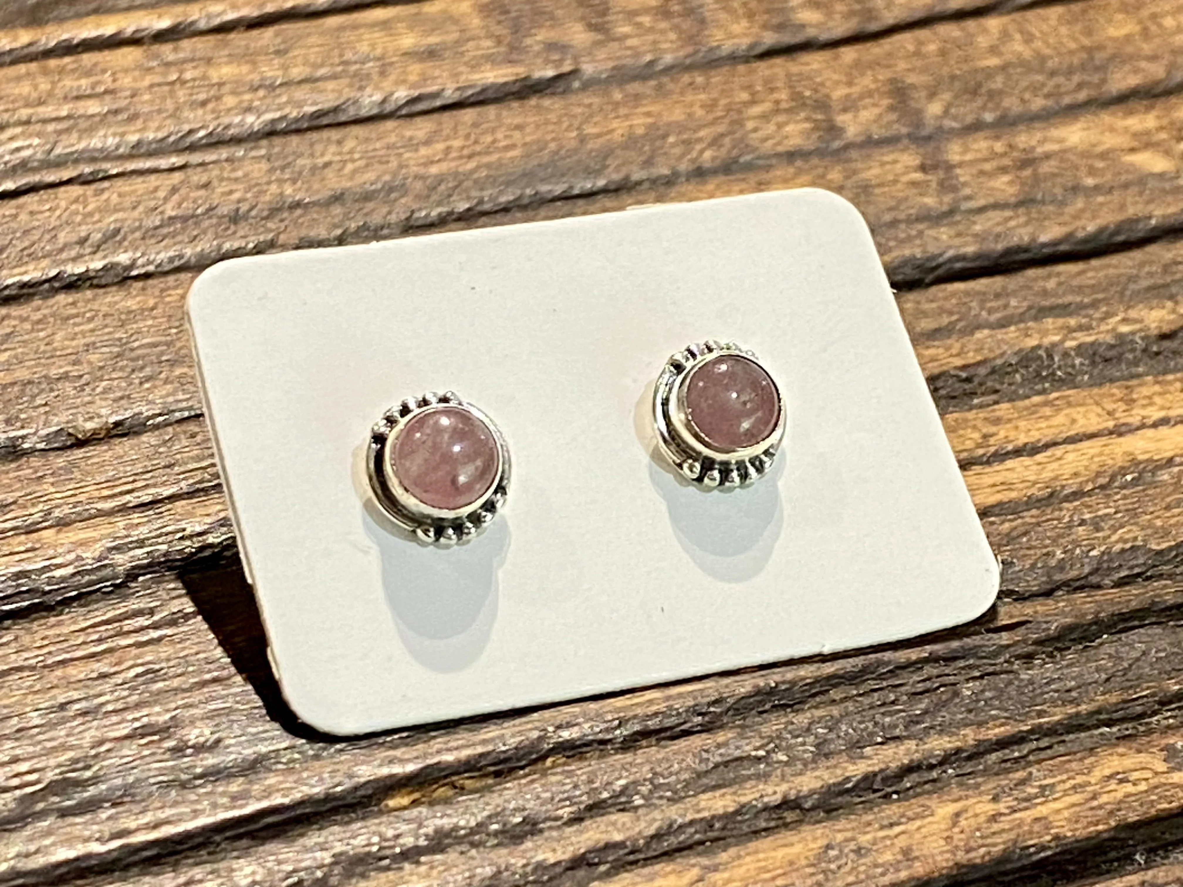 Small Rose Quartz Silver Studs