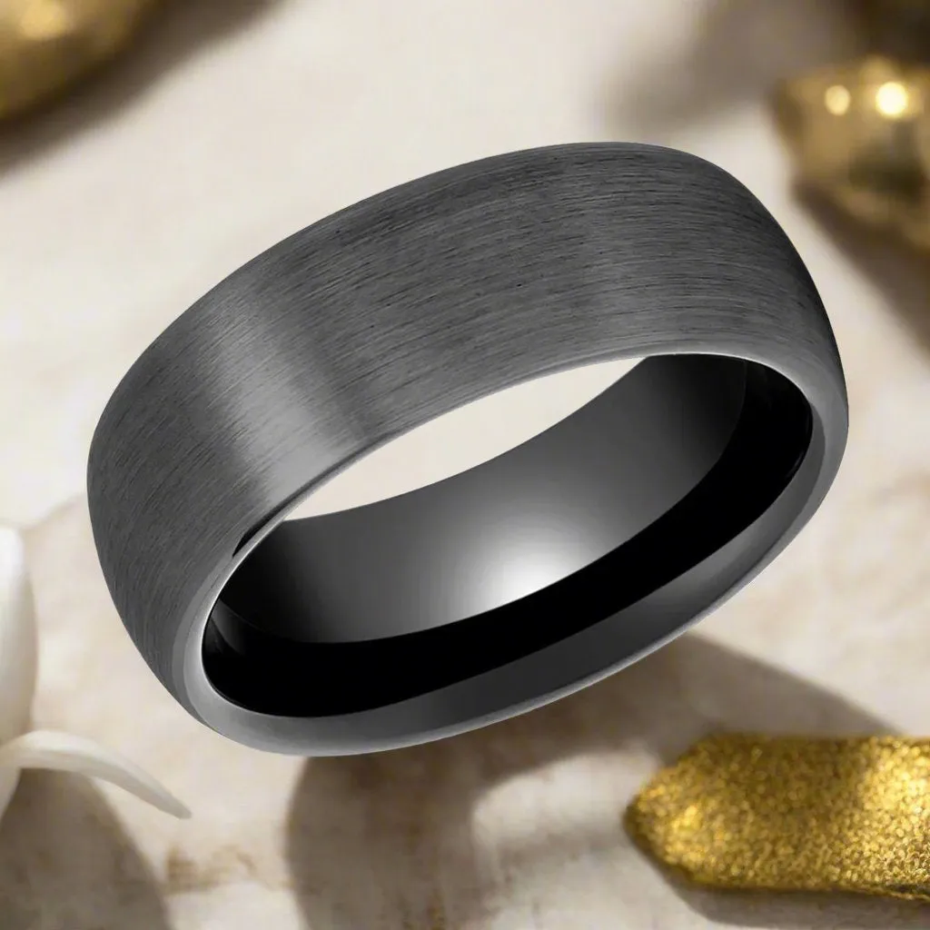 SMOKEYLADE | Gun Metal Tungsten Ring, Brushed, Domed