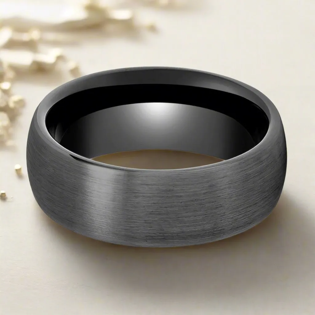 SMOKEYLADE | Gun Metal Tungsten Ring, Brushed, Domed