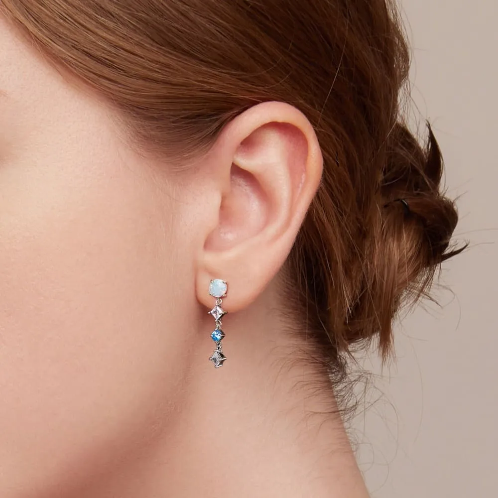 Solid 925 Signature Silver Blue Crystal Drop Earrings