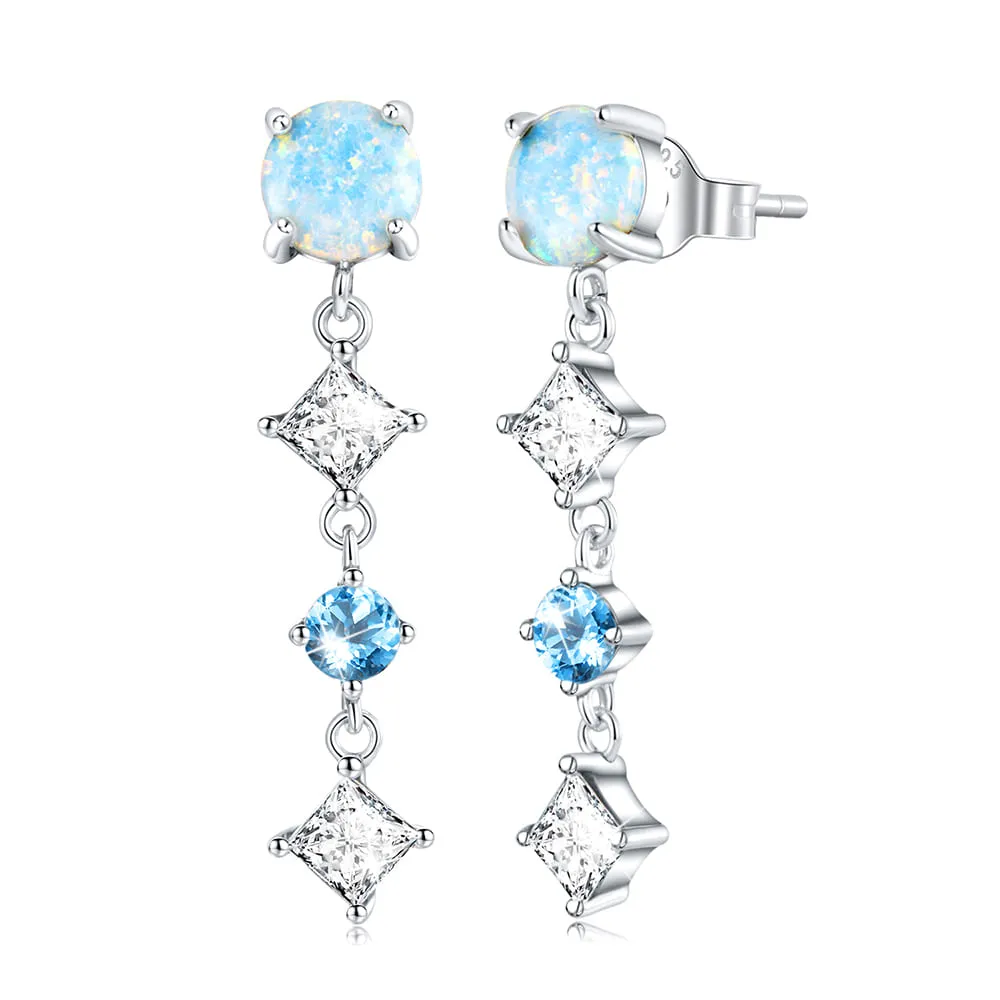 Solid 925 Signature Silver Blue Crystal Drop Earrings