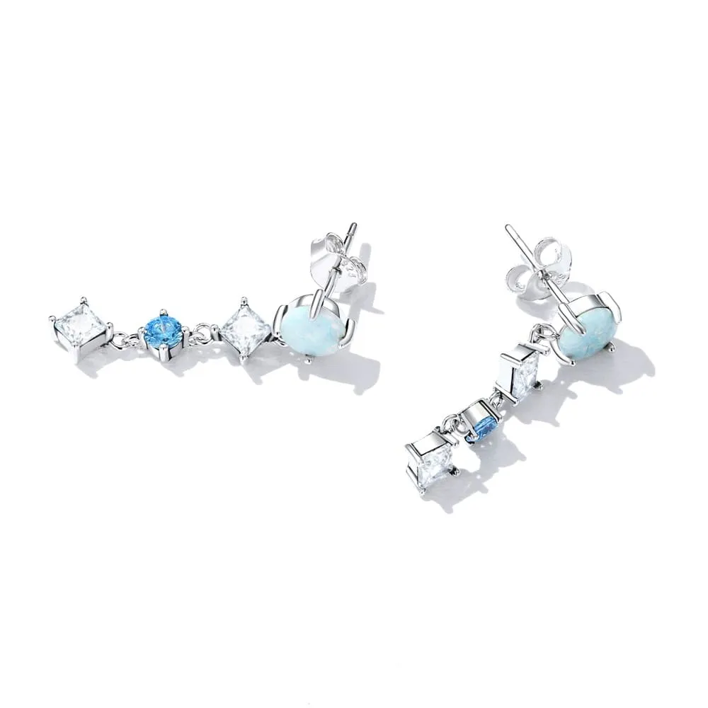 Solid 925 Signature Silver Blue Crystal Drop Earrings