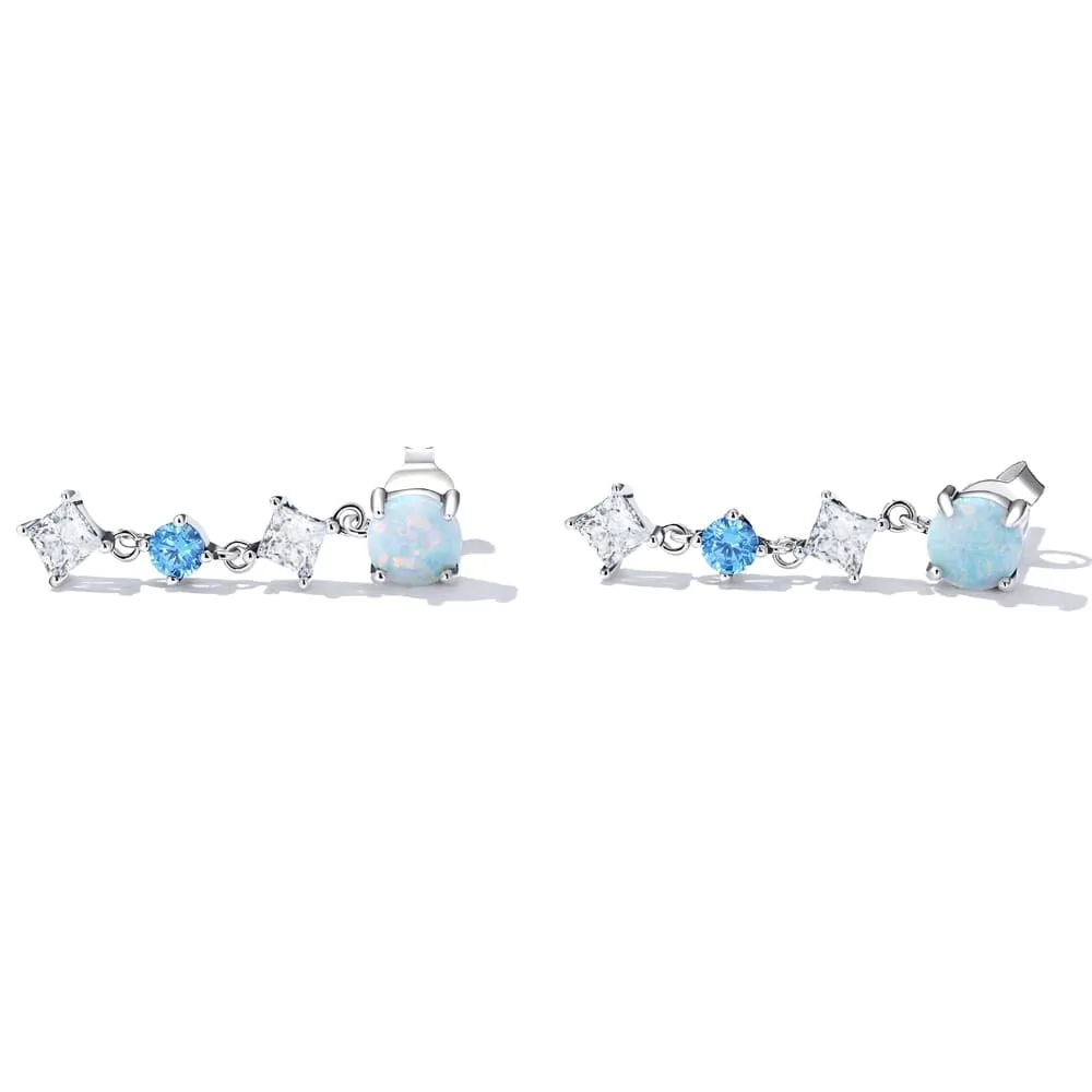 Solid 925 Signature Silver Blue Crystal Drop Earrings