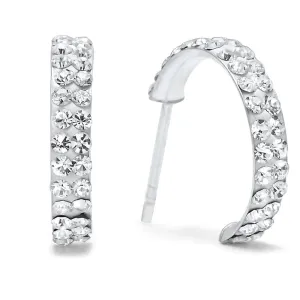 Solid 925 Sterling Silver Crystal C Hoop Earrings