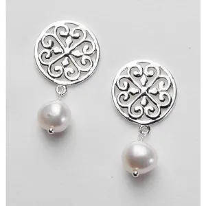 Southern Gates Sterling Silver Scroll Stud Earring with Pearl Drop (89008)