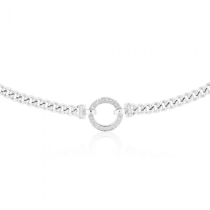 Sterling Silver 45cm Zirconia Fancy Boltring Curb Chain