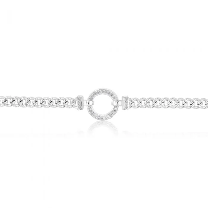 Sterling Silver 45cm Zirconia Fancy Boltring Curb Chain