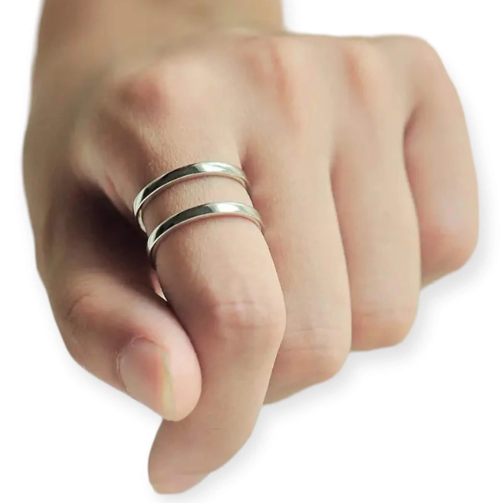 Sterling Silver Adjustable Double Band Cuff Ring