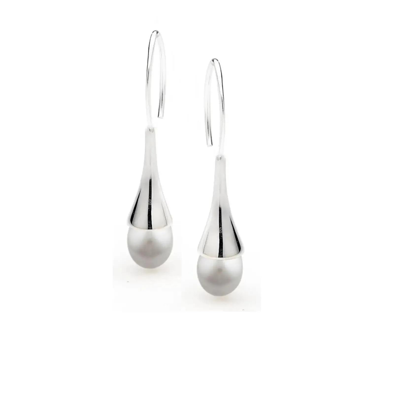 Sterling Silver Collared Drop Freshwater Pearl Earrings