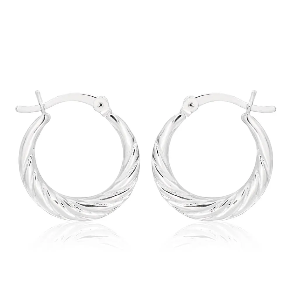 Sterling Silver Creole Twist Ridge Hoop Earrings