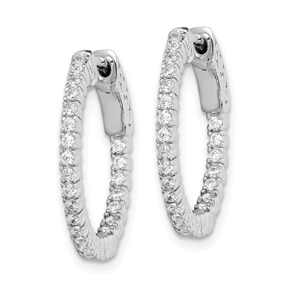 Sterling Silver Cubic Zirconia 15MM Safety Clasp In & Out Hoop Earrings