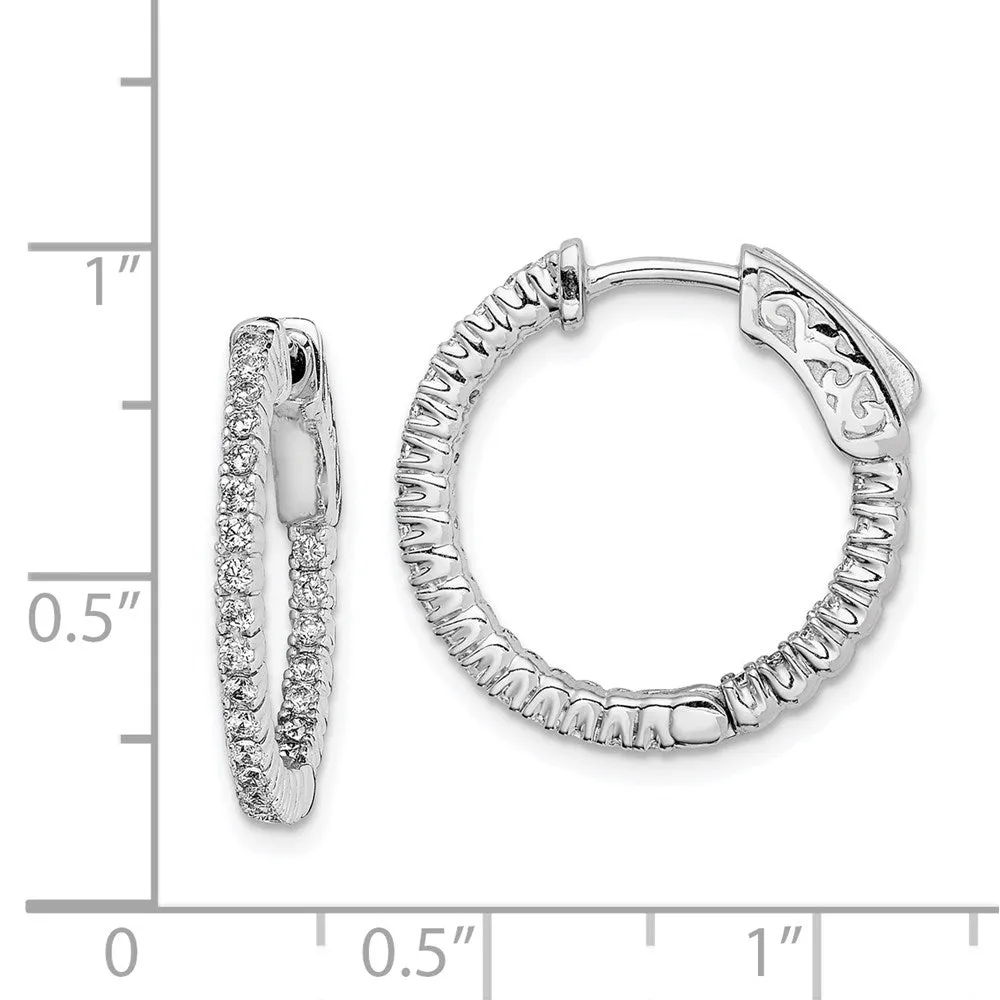 Sterling Silver Cubic Zirconia 15MM Safety Clasp In & Out Hoop Earrings