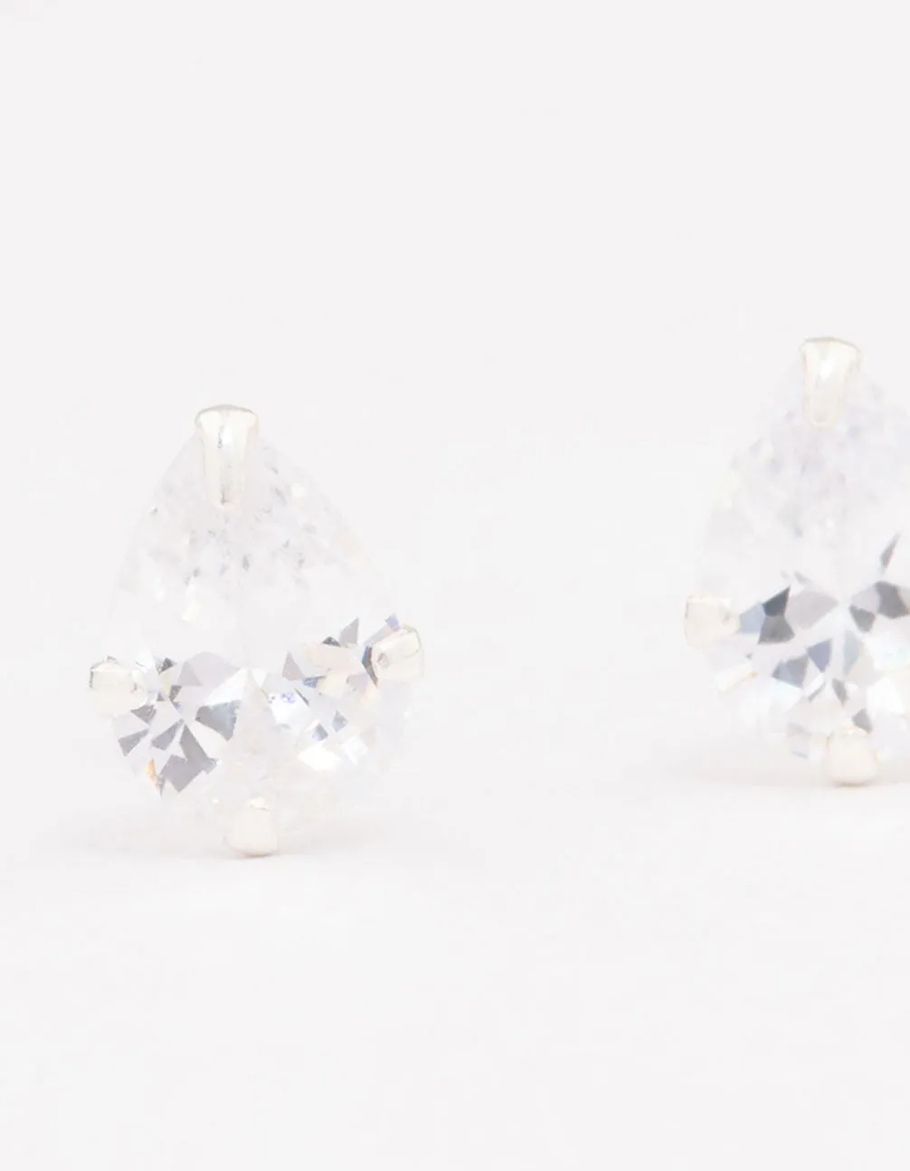 Sterling Silver Cubic Zirconia Pear Stud Earrings 7mm