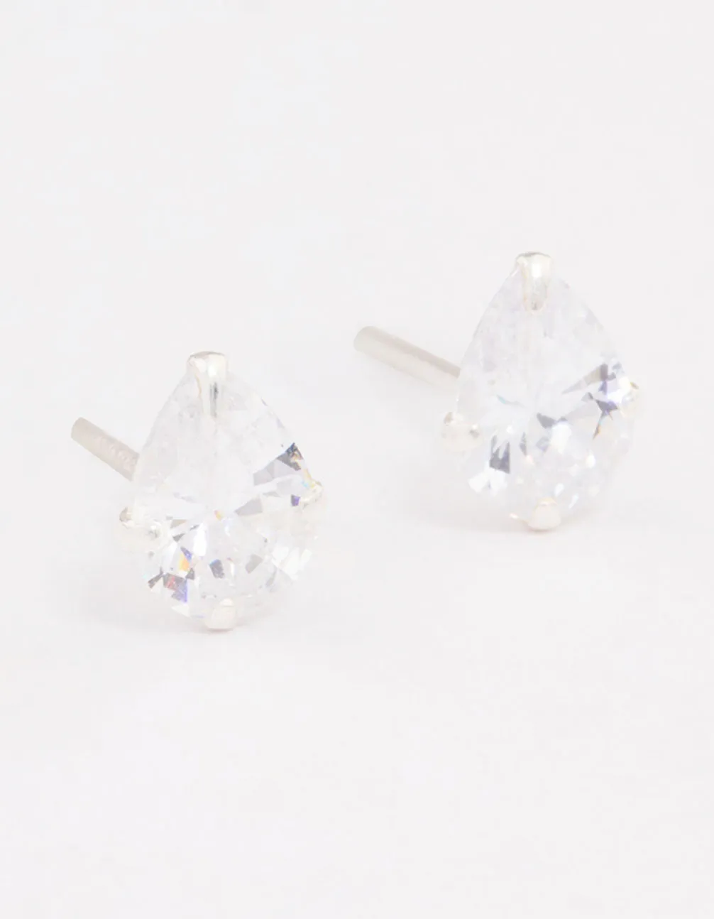 Sterling Silver Cubic Zirconia Pear Stud Earrings 7mm