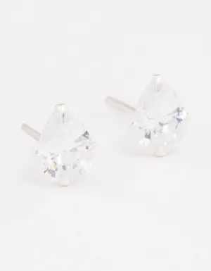 Sterling Silver Cubic Zirconia Pear Stud Earrings 7mm