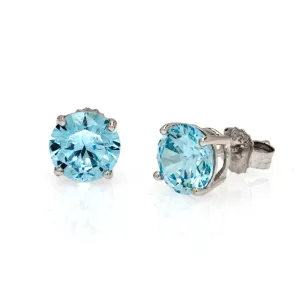 Sterling Silver CZ Aqua 4 CT Stud Earrings