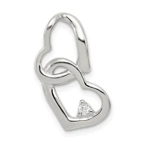 Sterling Silver CZ Double Heart Slide Charm