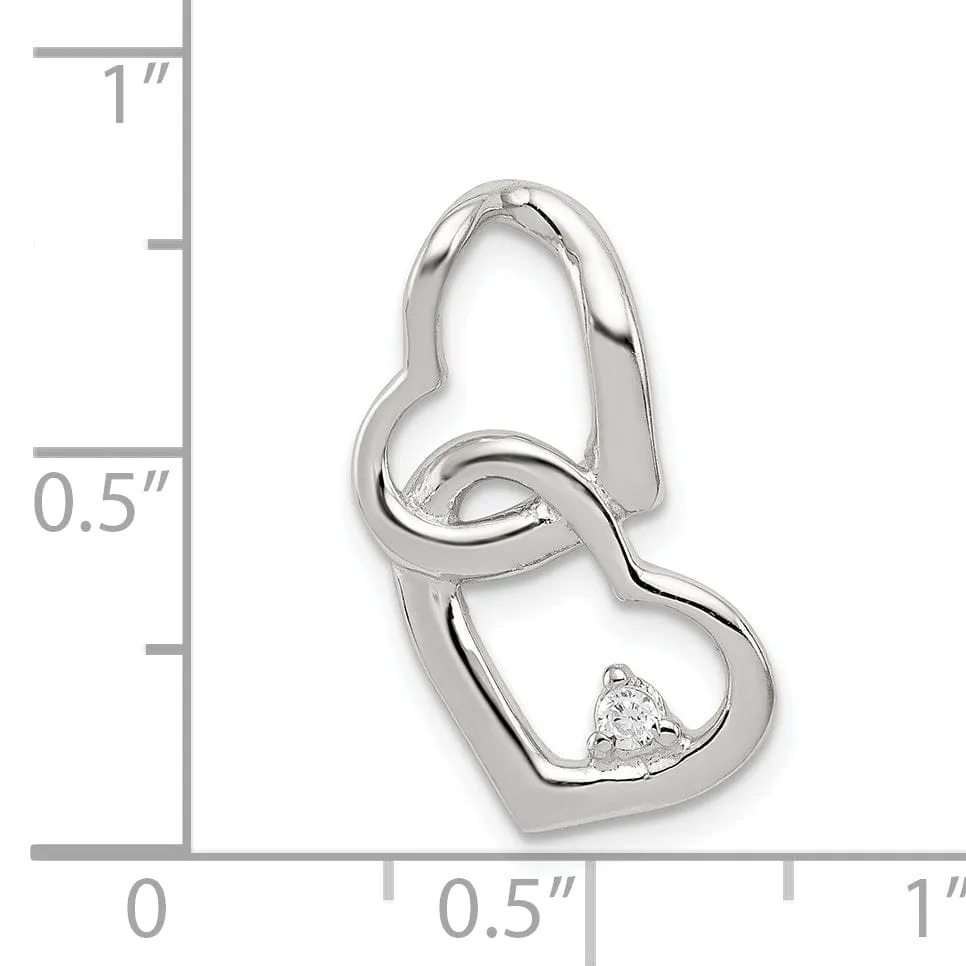 Sterling Silver CZ Double Heart Slide Charm