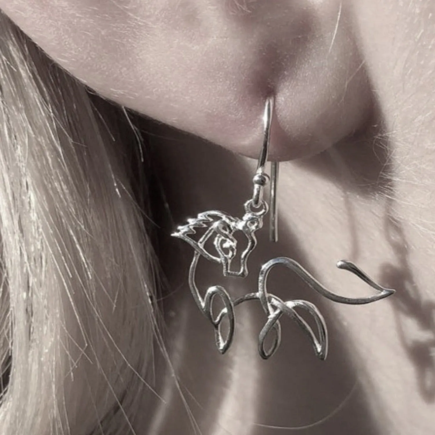 Sterling Silver Horse Line Drop Earrings