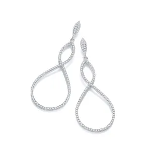 Sterling Silver Long Oval Pave CZ Stud Earrings