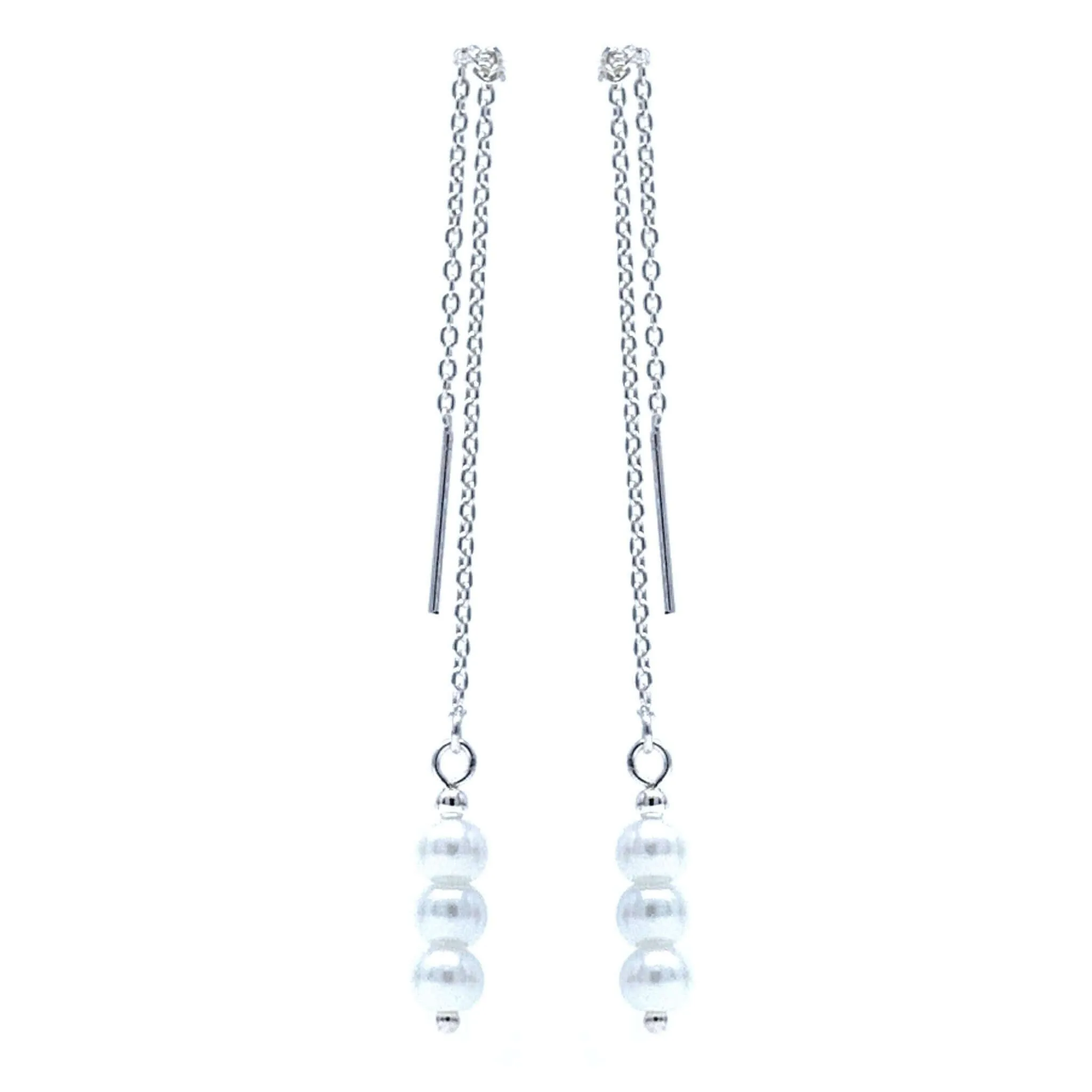 Sterling Silver Pearl Beaded Threader Earrings