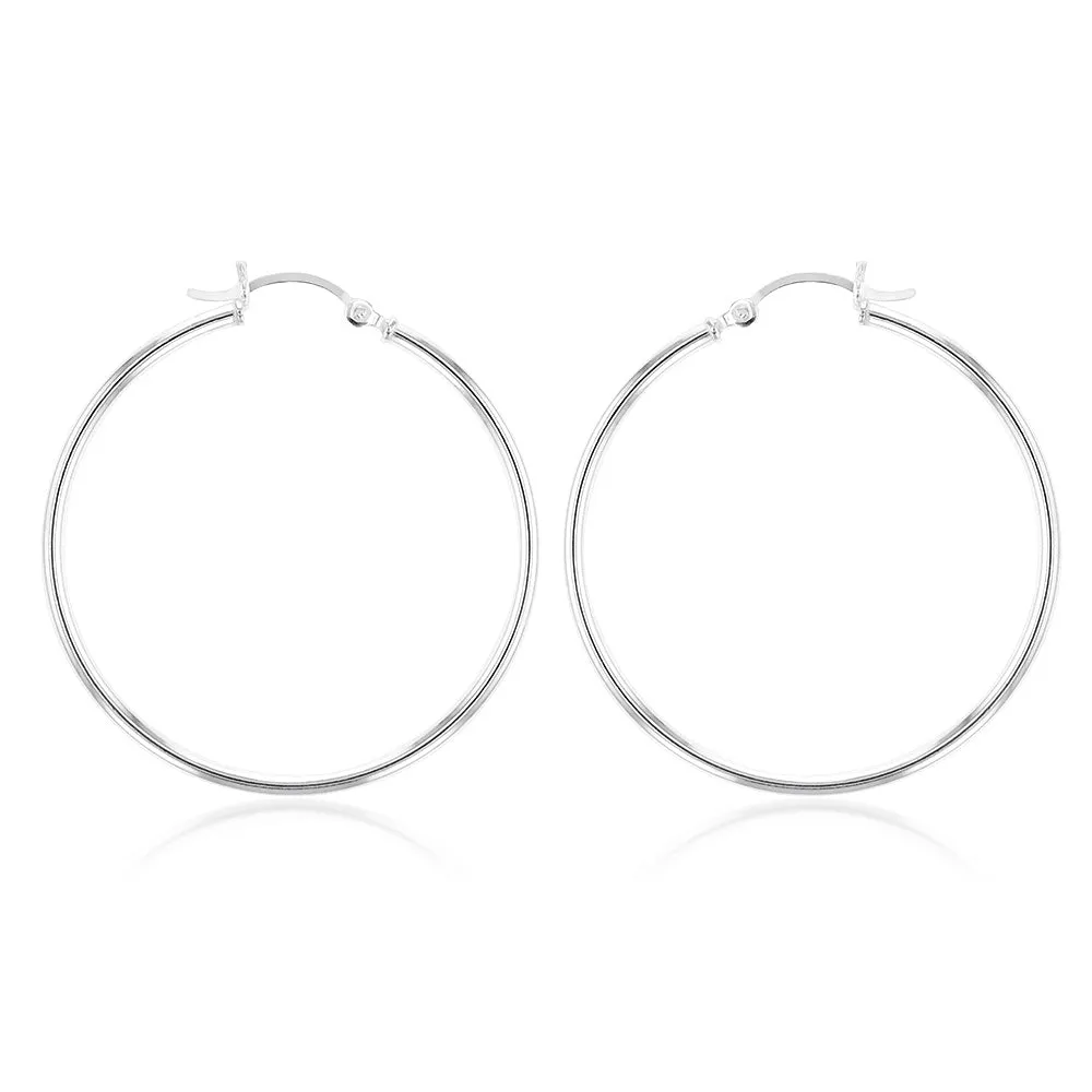 Sterling Silver Plain Round 40mm Hoop Earrings