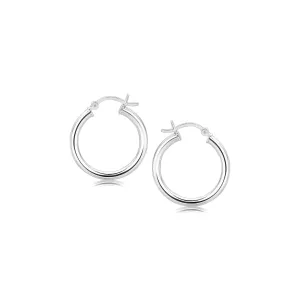 Sterling Silver Polished Hoop Motif Earrings with Rhodium Plating (20mm)