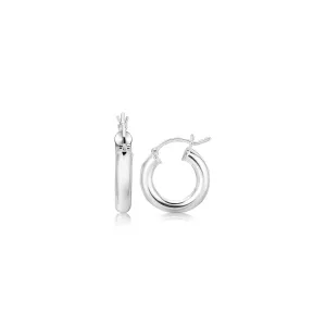 Sterling Silver Thick Polished Hoop Earrings Rhodium Plating (15mm)