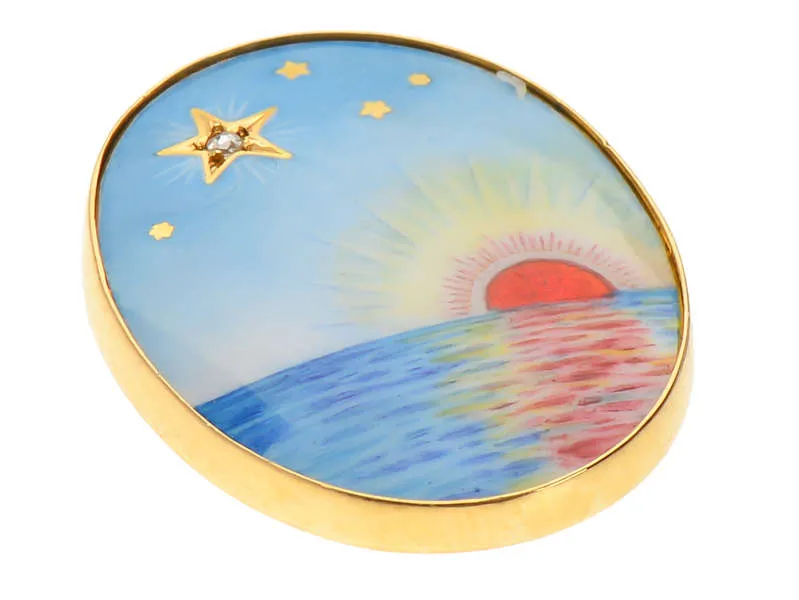 Sunrise Sunset - Enamel Painted Pendant Brooch