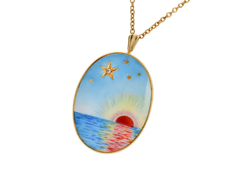 Sunrise Sunset - Enamel Painted Pendant Brooch