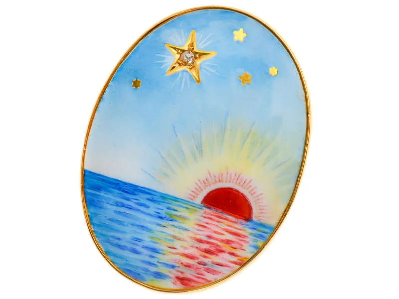 Sunrise Sunset - Enamel Painted Pendant Brooch