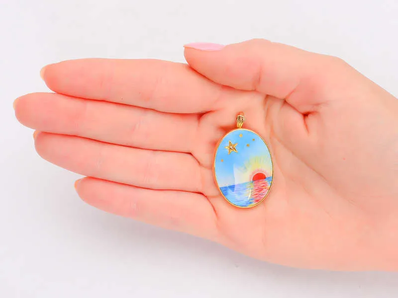 Sunrise Sunset - Enamel Painted Pendant Brooch