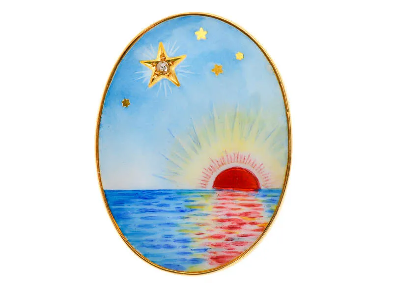 Sunrise Sunset - Enamel Painted Pendant Brooch