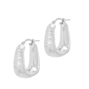 Textured, Graduated Oval Hoop Earrings - Silver