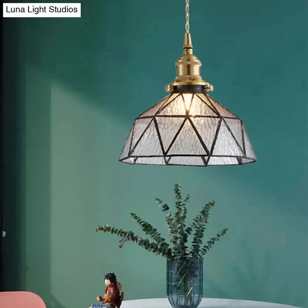 Tiffany-Style Polyhedron Pendant Lamp with Glass Domed Shade - Gallery Suspension Light