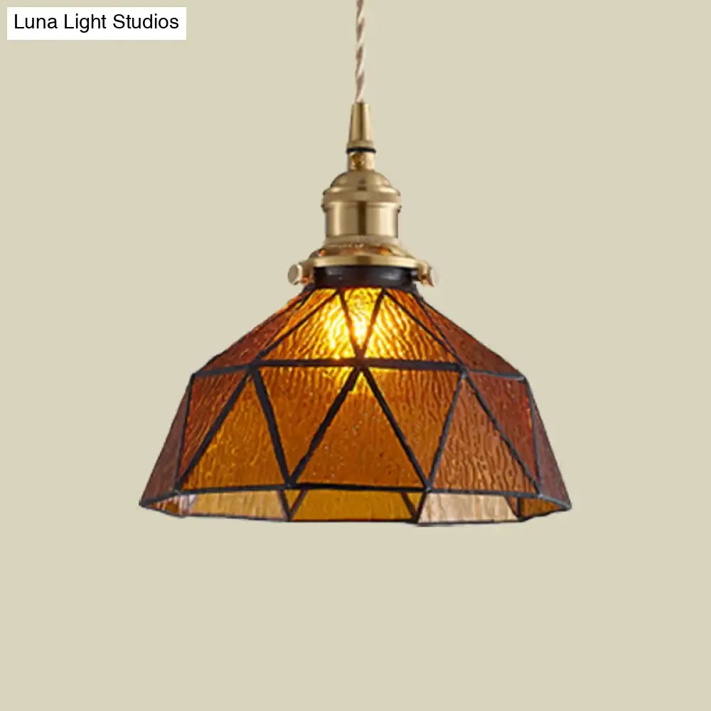 Tiffany-Style Polyhedron Pendant Lamp with Glass Domed Shade - Gallery Suspension Light