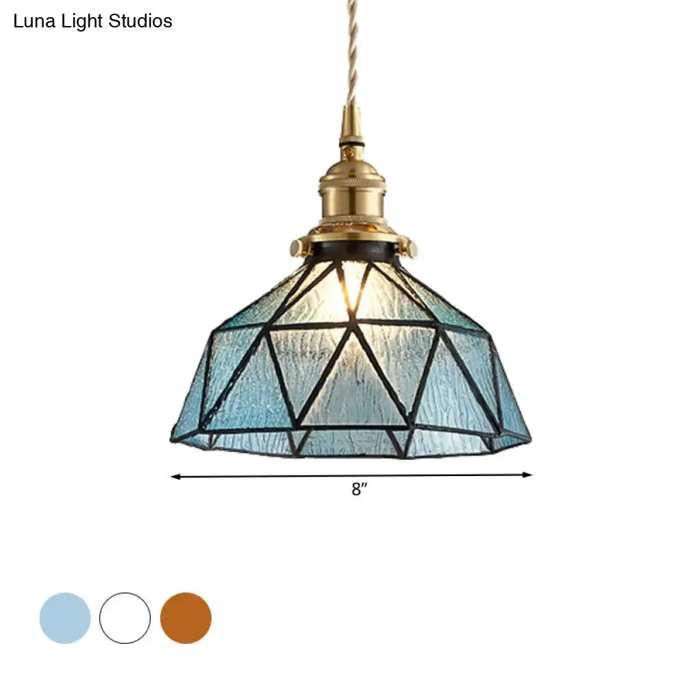 Tiffany-Style Polyhedron Pendant Lamp with Glass Domed Shade - Gallery Suspension Light