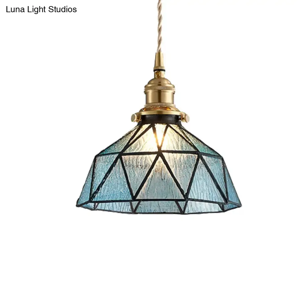 Tiffany-Style Polyhedron Pendant Lamp with Glass Domed Shade - Gallery Suspension Light