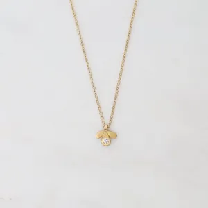 Tiny Gold Leaf Trio Necklace with Diamond