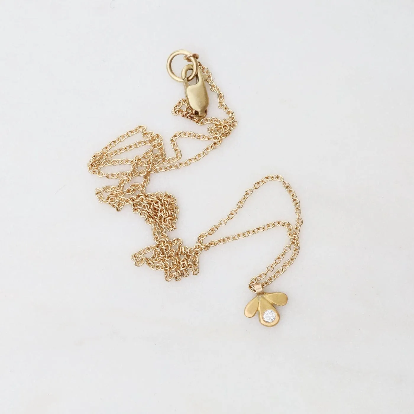 Tiny Gold Leaf Trio Necklace with Diamond