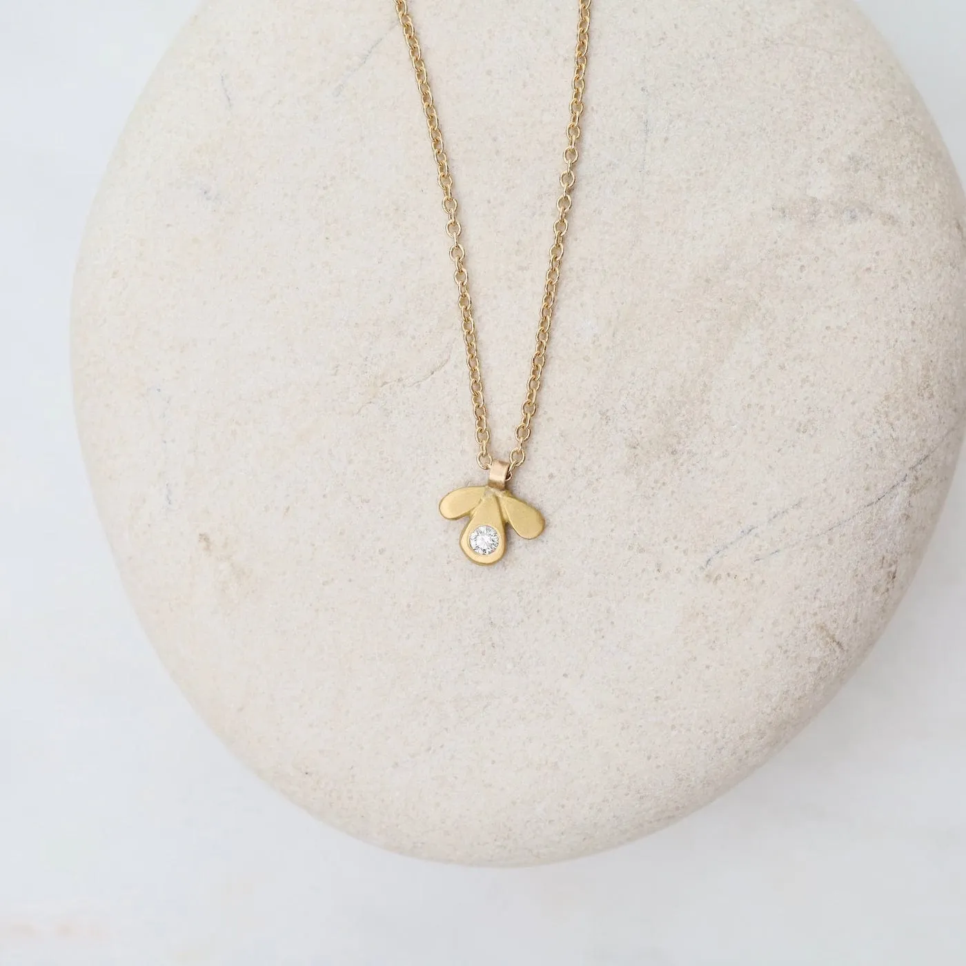 Tiny Gold Leaf Trio Necklace with Diamond