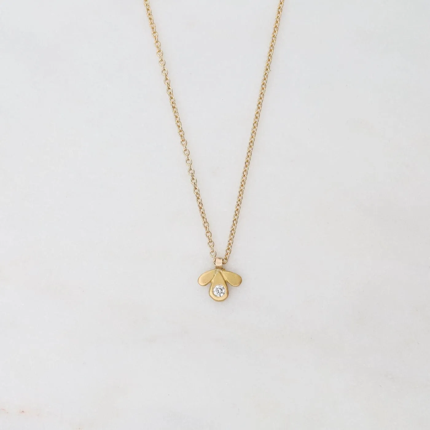 Tiny Gold Leaf Trio Necklace with Diamond