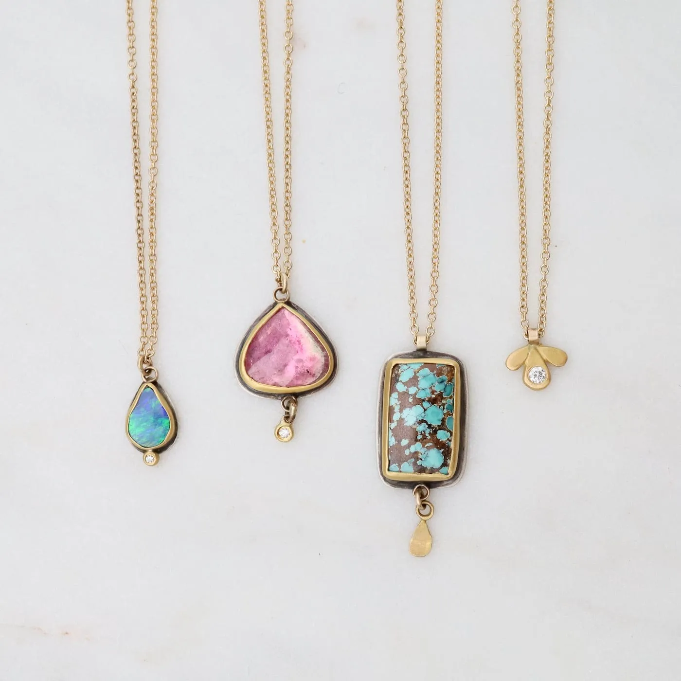 Tiny Gold Leaf Trio Necklace with Diamond