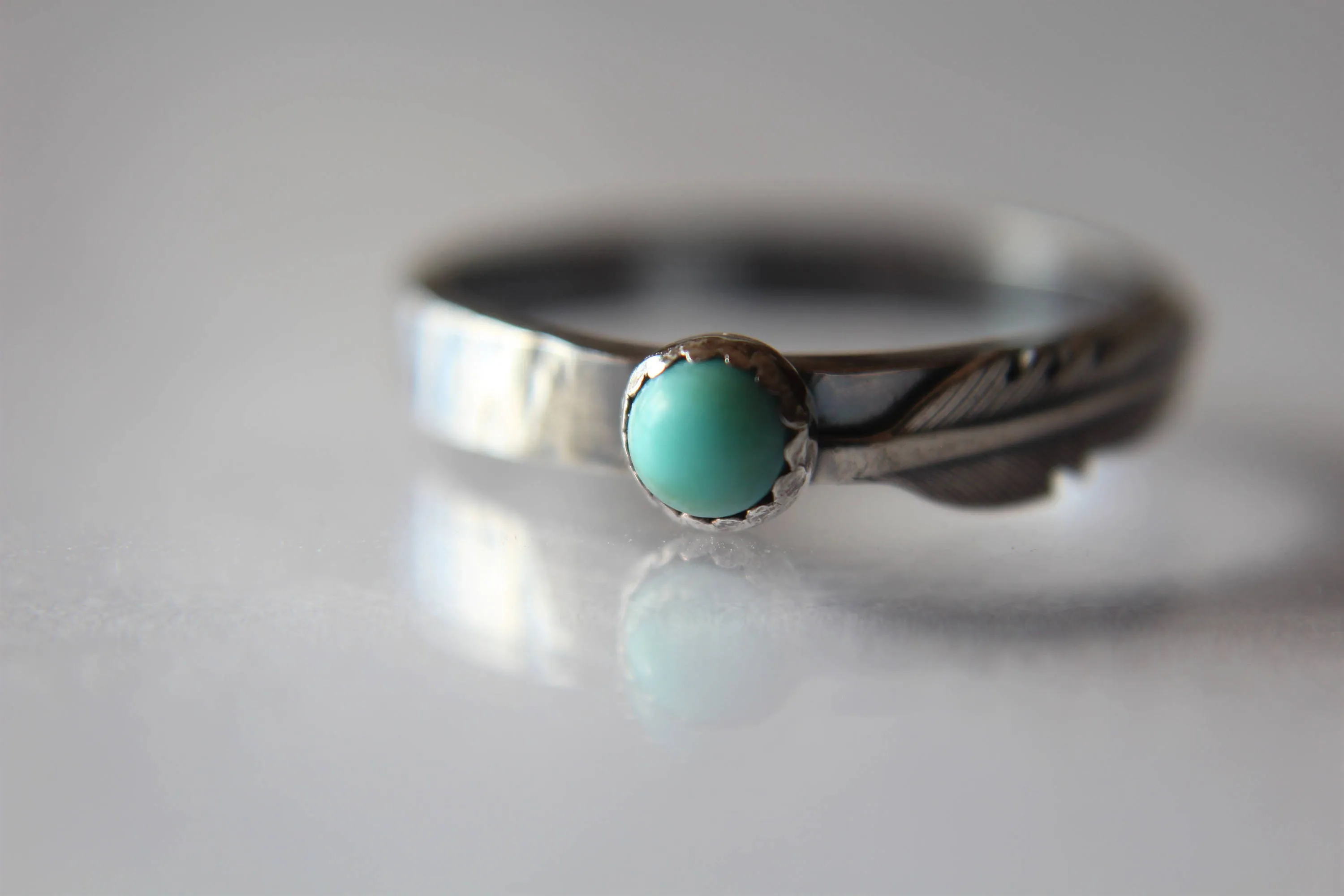 Turquoise Feather Ring, Feather Ring, Turquoise and Silver, Turquoise Ring, Sterling Silver Ring, Feather and Turquoise, Customizable, Gift