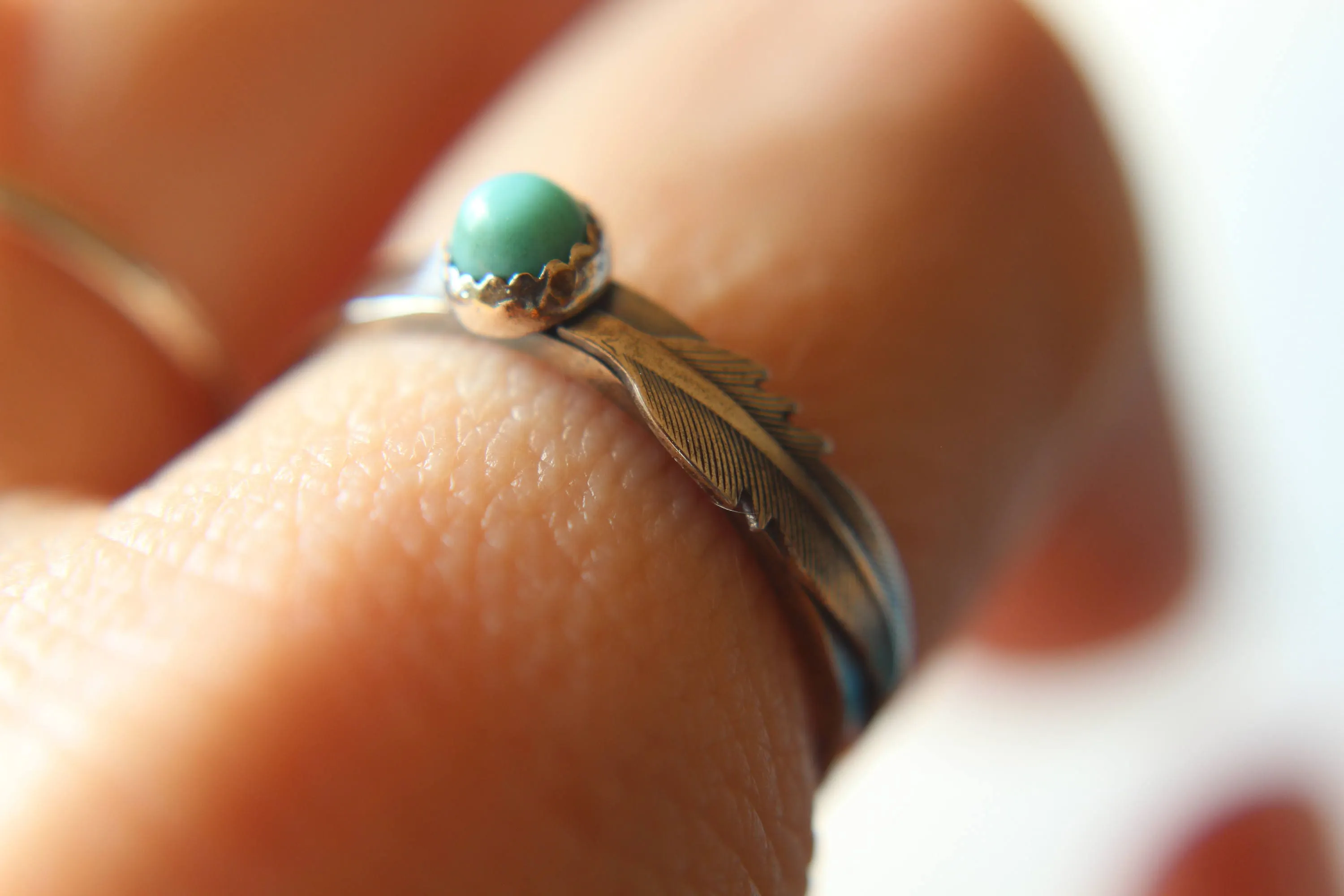 Turquoise Feather Ring, Feather Ring, Turquoise and Silver, Turquoise Ring, Sterling Silver Ring, Feather and Turquoise, Customizable, Gift