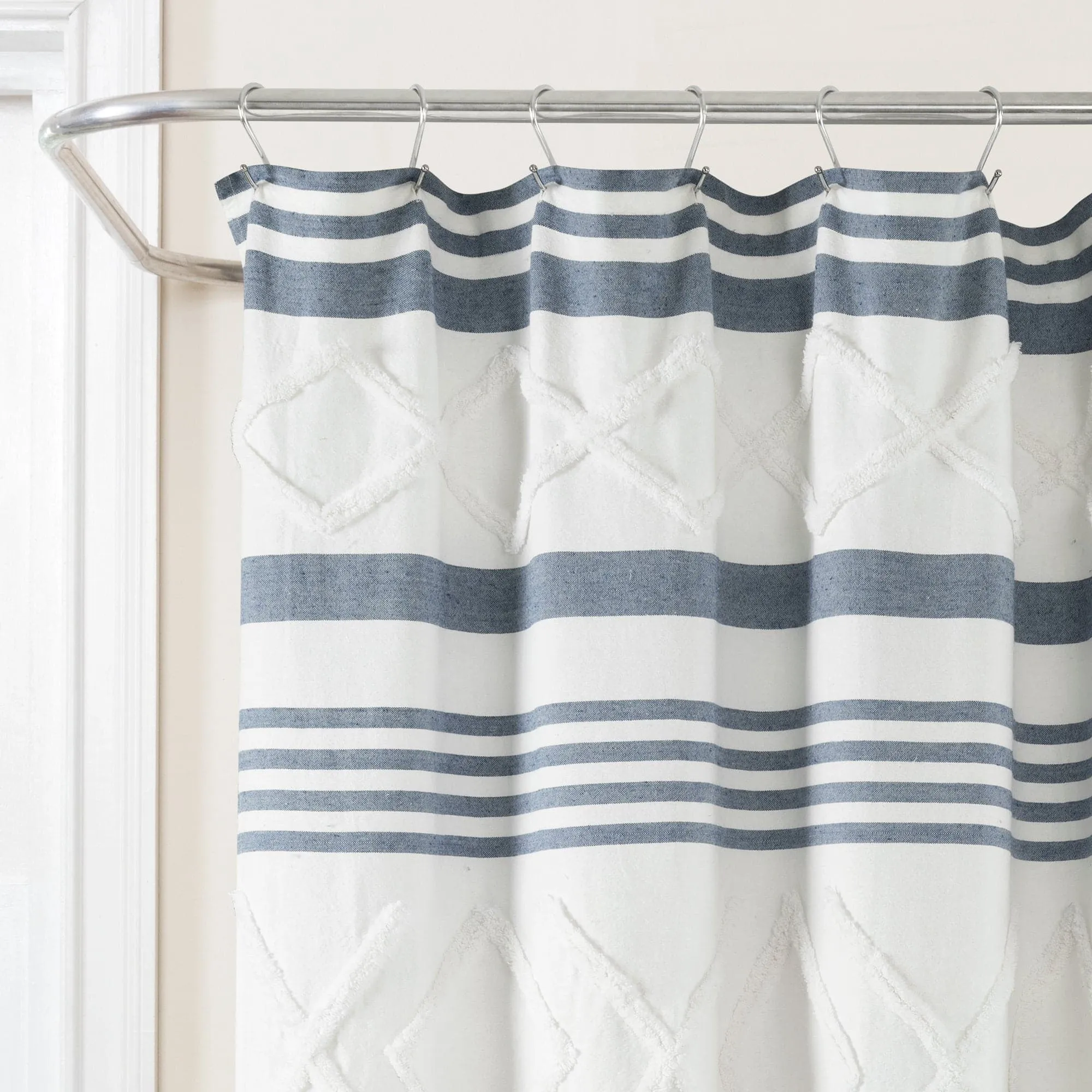 Urban Diamond Stripe Woven Tufted Recycled Cotton Shower Curtain