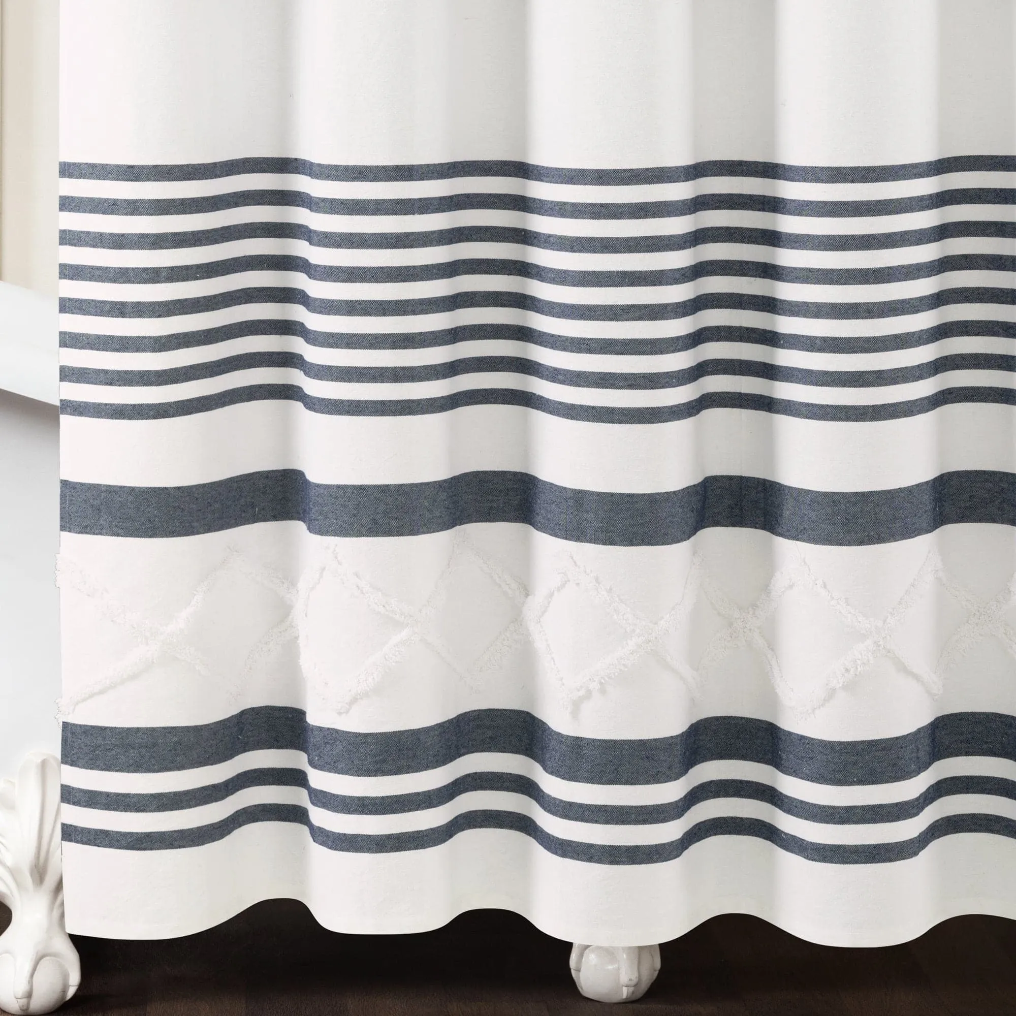 Urban Diamond Stripe Woven Tufted Recycled Cotton Shower Curtain