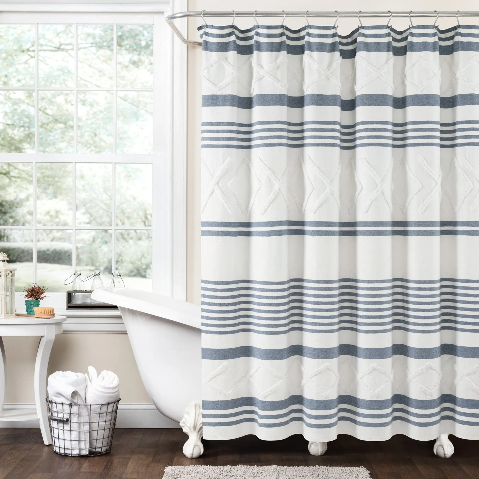 Urban Diamond Stripe Woven Tufted Recycled Cotton Shower Curtain