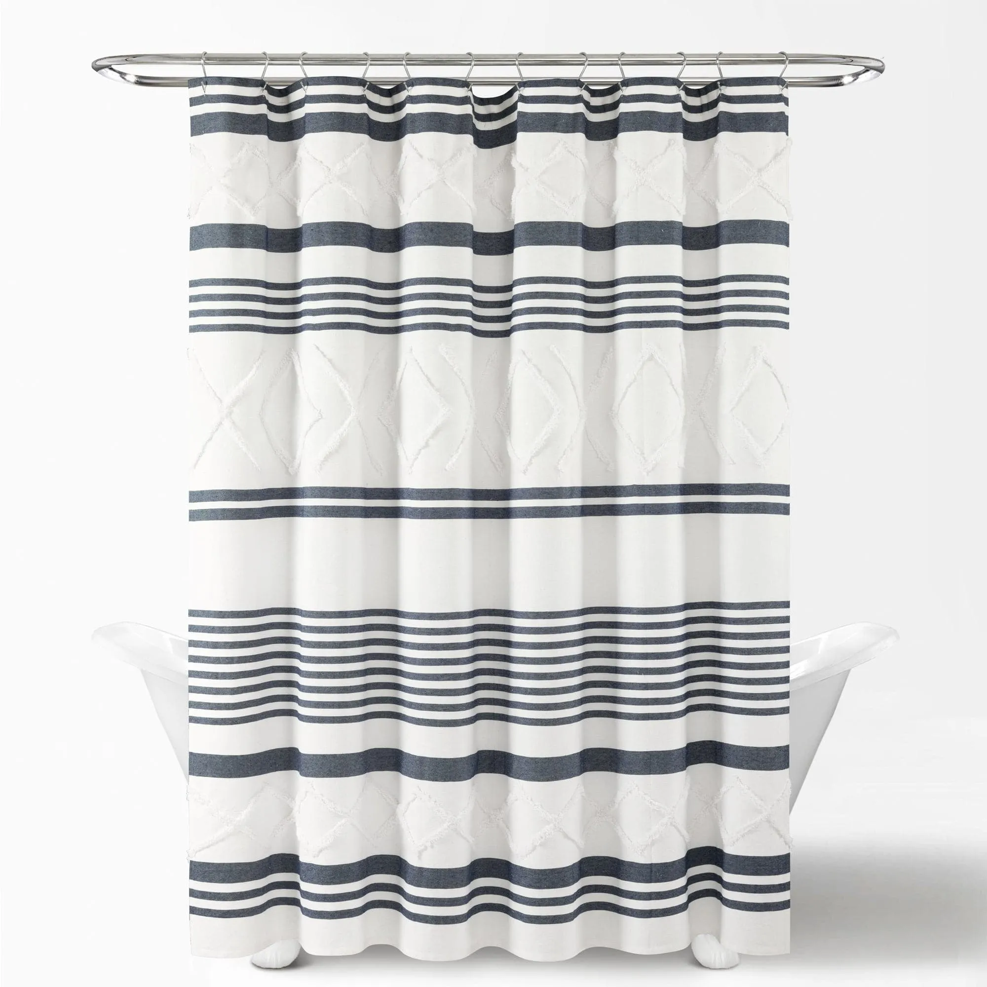 Urban Diamond Stripe Woven Tufted Recycled Cotton Shower Curtain